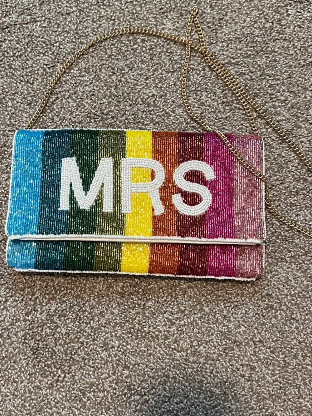 Rainbow Beaded MRS Bridal Clutch Crossbody Bag Wedding Bachelorette